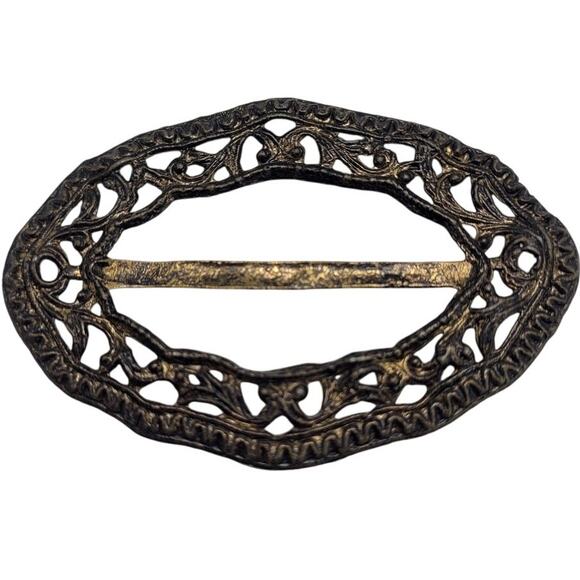 Victorian Scrollwork Buckle Gold‎ Tone Burnished Antique Accent Romantic Style main image 6